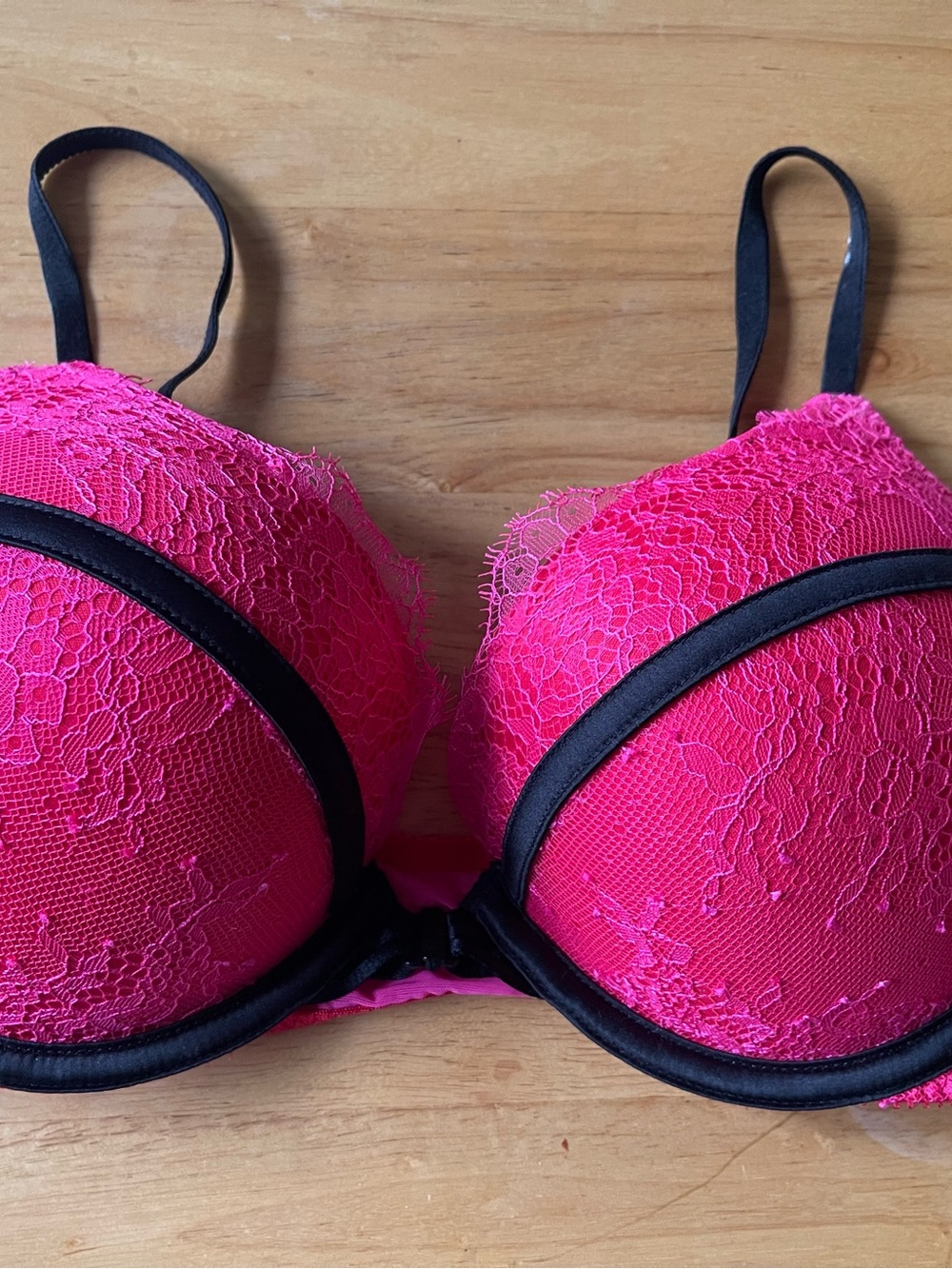Victoria's Secret Hot Pink Lace Push-Up Bra with Black Trim